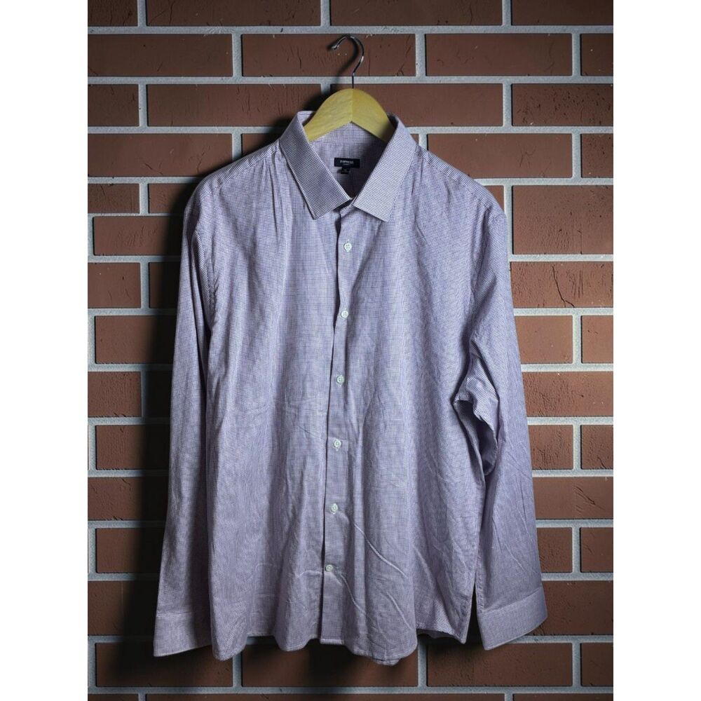 Express Slim Fit Button Down Shirt Men's XL Red White Check Long Sleeve NWT